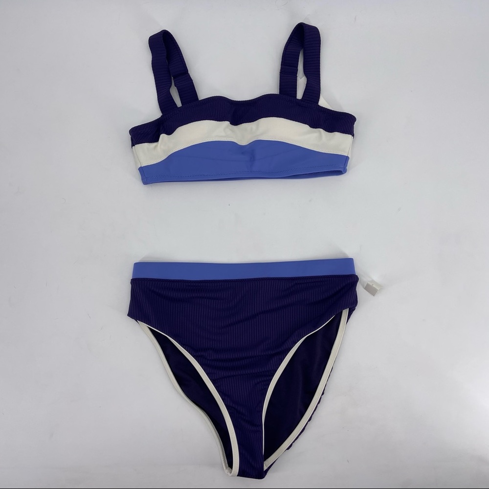 Jessica Simpson Purple High waist Ribbed Bikini Swimsuit Two Piece Straps
